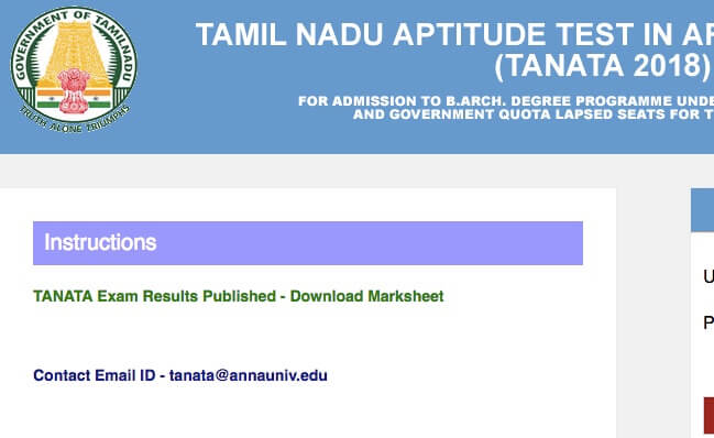 TANATA results,tn barch admissions